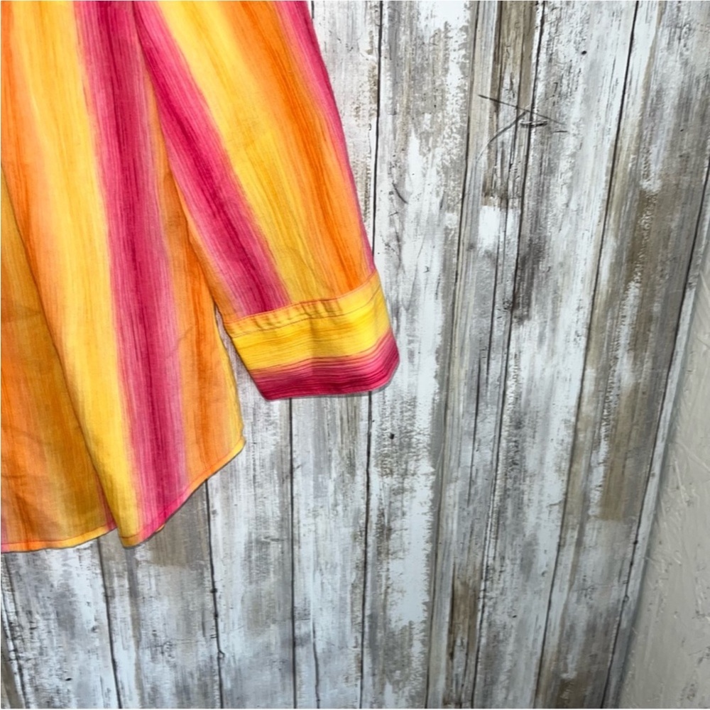 Talbots Yellow, Orange, & Pink Popover Blouse - Picture 3 of 5